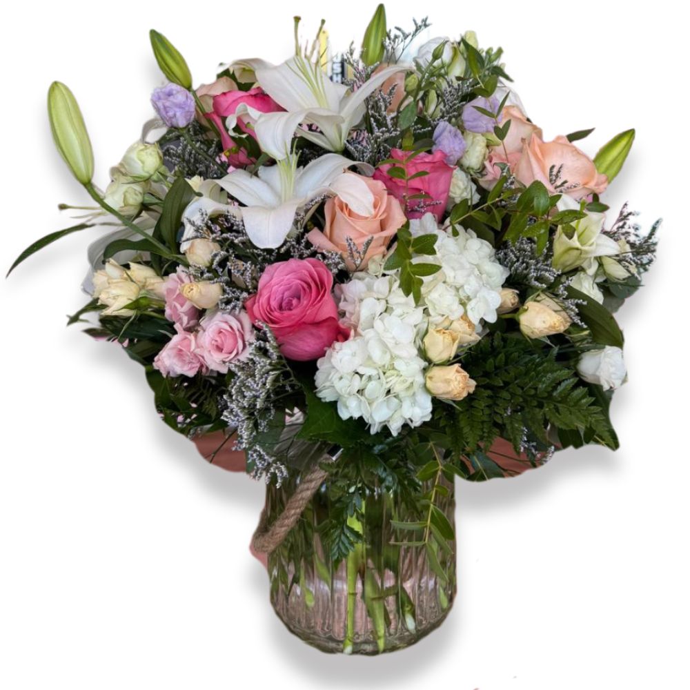“Blushing Elegance Bouquet with pink roses and lilies – same day delivery in Richmond Hill for anniversaries, birthdays, Valentine’s Day, and Mother’s Day.”

“Romantic pink and white flower arrangement in vase – perfect for anniversaries, birthdays, Valentine’s Day, or just because – Richmond Hill florist same day delivery.”
